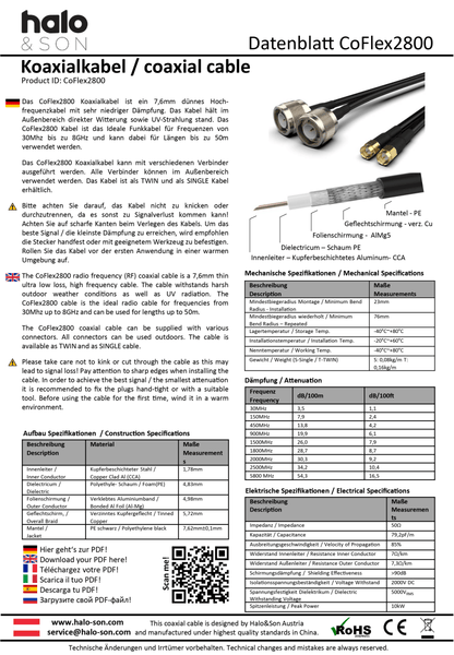 CoFlex2800 SMA Male auf N Male 10m (CFD-300) - Halo&Son Austria