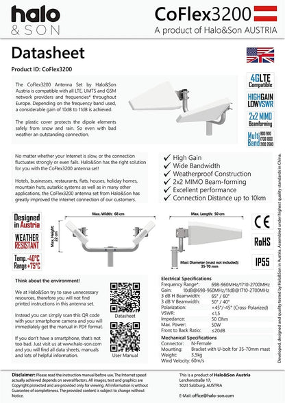 CoFlex3200-4G MIMO Richtantenne 9-10dBi (20dBi) - Halo&Son Austria